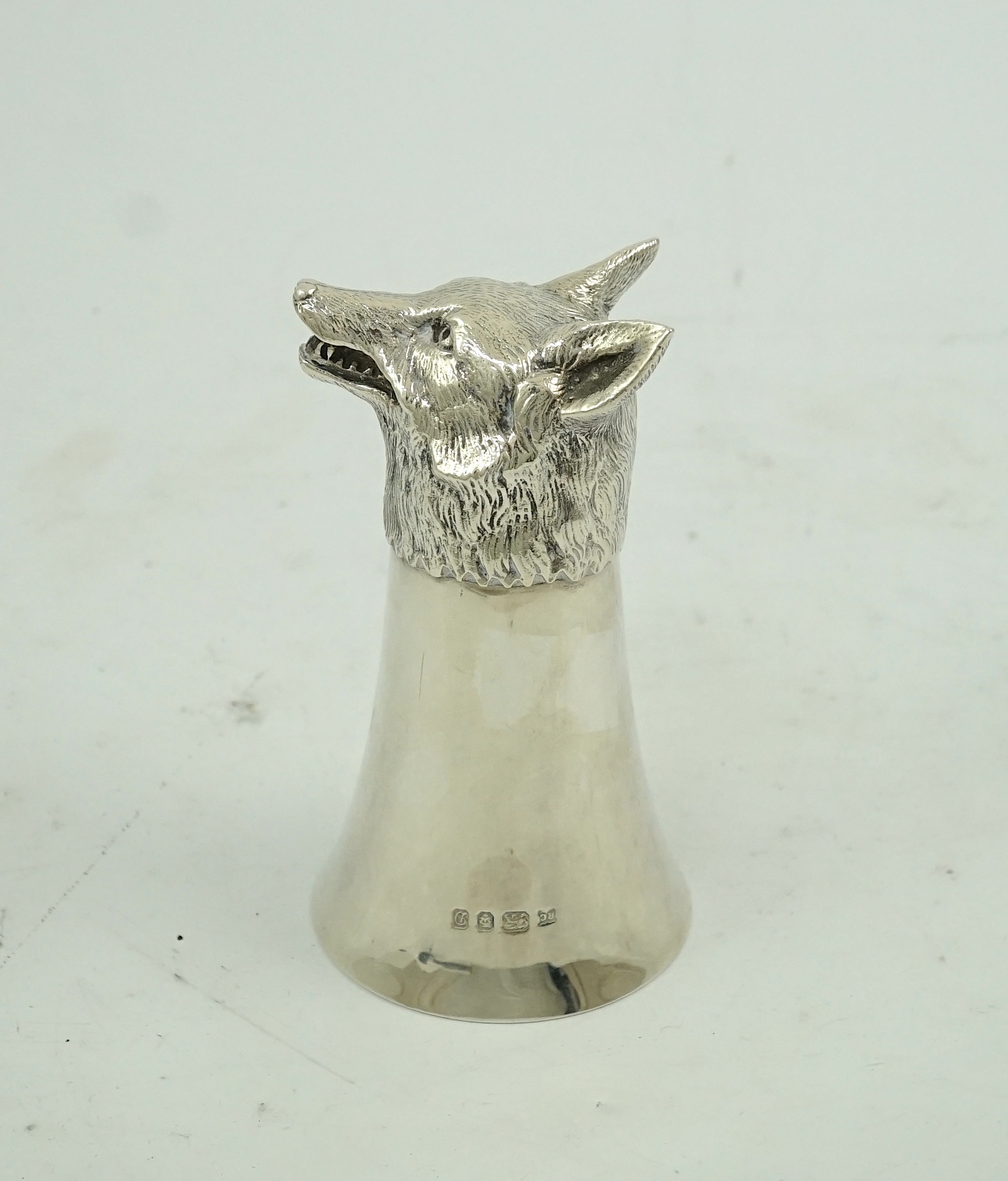 An Elizabeth II silver fox head stirrup cup, by William Comyns & Sons Ltd